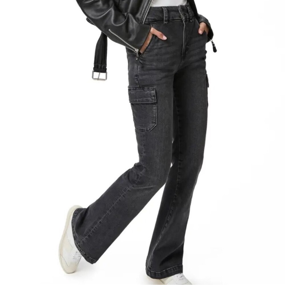 NWT PAIGE Dion High Rise Straight Leg Cargo Jeans in Oblivion Black | Size 28